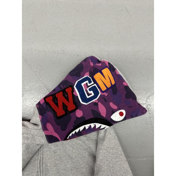 A Bathing Ape BAPE Shark Full Zip Hoodie Mens Large Gray Purple Camo WGM Japan - Picture 6 of 16